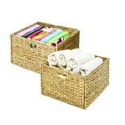 Seville Classics Hand-Woven Water Hyacinth Storage Baskets, 2-Pack