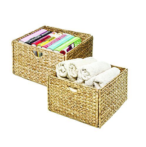 Seville Classics Hand-Woven Water Hyacinth Storage Baskets, 2-Pack