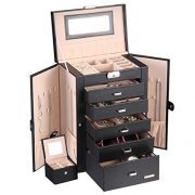 Homde 2 in 1 Huge Jewelry Box/Organizer/Case with Small Travel Case, Gift for Girls or Women (Black)