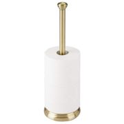 mDesign Decorative Metal Free-Standing Toilet Paper Holder Stand with Storage for 3 Rolls of Toilet Tissue - for Bathroom/Powder Room - Holds Mega Rolls - Soft Brass