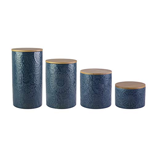 4-Piece Ceramic Set Jar Container with Wooden Lids