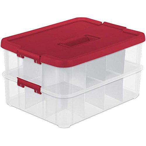 Ornament Storage Box, Red Lid and Handle