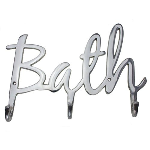 Comfify Modern Style “Bath” Wall Mount Towel Holder and Robe Hook Hand-Cast Aluminum Bathroom Hanger Decor w/ 3 Hooks for Towels, Robes, Clothing | Includes Screws and Anchors