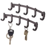 mDesign Wall Mount Metal 5 Hook Storage Rack - Organizer for Entryway, Mudroom, Hallway, Kitchen, Office - Holds Car/House Keys, Leashes - 9" Wide, 2 Pack - Bronze