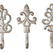 Shabby Chic Cast Iron Decorative Wall Hooks - Rustic - Antique - French Country Charm - Large Decorative Hanging Hooks - Set of 3 - Screws and Anchors for Mounting Included