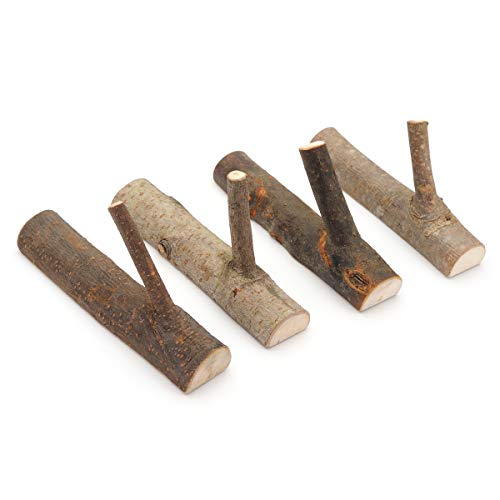 Pack of 4 Vintage Real Wood Tree Branch Wall Hook,Rustic Decorative Wood Adhesive Hooks. Key Holder, Coat Hook,Strong Suction Hooks.(Width 2cm-3cm)