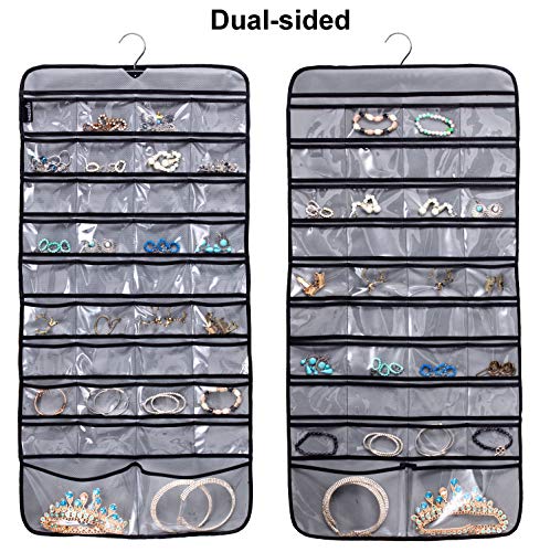 Jewelry Organizer with Rotating Hanger Dual Sides 76 Pockets