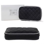 Ellis James Designs Quilted Travel Jewelry Organizer Bag Case - Black - Soft Padded Traveling Jewelry Roll Pouch with Compartments and Necklace Holder