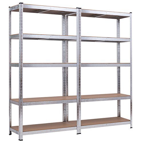 Giantex 2 Pcs Shelving Rack Storage Shelf Steel Garage Utility Rack 5-Shelf Adjustable Shelves Heavy Duty Display Stand for Books, Clothes, Kitchenware, Tools Bolt-Free Assembly 36"x 16"x 72” (2)