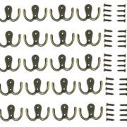 20 Pieces Double Prong Robe Hook Rustic Hooks Retro Cloth Hanger with 40 Pieces Screws, Bronze Color