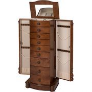 Best Choice Products Armoire Cabinet Box Storage Chest Stand Organizer Necklace Wood Walnut