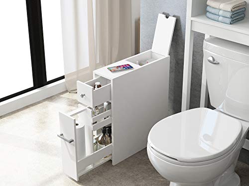 Spirich Home Slim Bathroom Storage Cabinet, Free Standing Toilet Paper Holder, Bathroom Cabinet Slide Out Drawer Storage,White