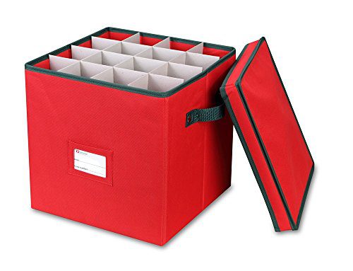 Primode Holiday Ornament Storage Box, 4 Layers, Fits 64 Ornaments Balls, Constructed of Durable 600D Oxford Material Red