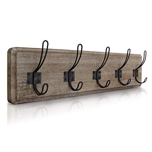 HBCY Creations Rustic Coat Rack - Wall Mounted Brown Wooden 24" Entryway Coat Hooks - 5 Rustic Hooks, Solid Pine Wood. Perfect Touch for Your Entryway, Kitchen, Bathroom. (Rustic Brown)