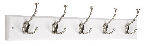 LIBERTY 129848 Hook Rail/Coat Rack with 5 Flared Tri Hooks, 27-Inch, White and Satin Nickel, Flat White and Satin Nickel