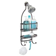 InterDesign York Metal Wire Hanging Shower Caddy, Extra Wide Space for Shampoo, Conditioner, and Soap with Hooks for Razors, Towels, and More 10" x 4" x 22" Bronze