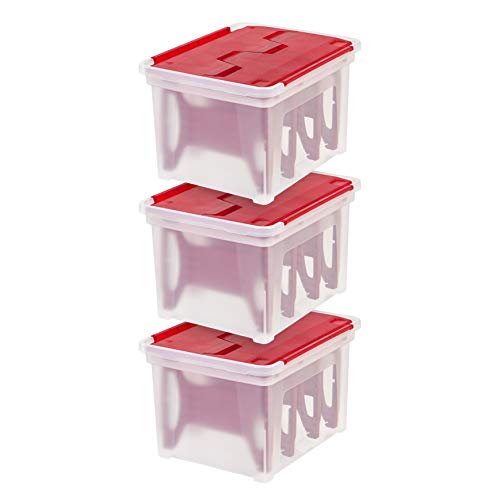 IRIS USA, WFB-45LW, Wing-Lid Storage Box with 4 Light Wraps, Red, 3 Pack