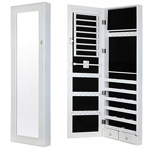 Homegear Modern Door/Wall Mounted Mirrored Jewelry Cabinet Organizer Storage White
