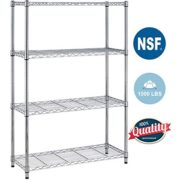 4Shelf Wire Shelving Unit Garage NSF Wire Shelf Metal Storage Shelves Heavy Duty Height Adjustable for 1000 LBS Capacity,Chrome