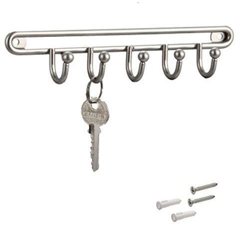 ProDecor Key Rack- 5 Hooks – Key Holder - Brushed Satin Nickel, Key Hook, Mounting Hardware Included, 7'' x 1.4''