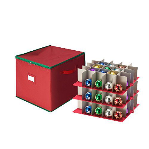 Tiny Tim Totes 83-DT5535 Red Holiday Ornament Storage Chest Holds 75 Bulbs w/Dividers, Case