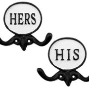 AuldHome His and Hers Towel Hooks (Set of 2); Cast Iron Rustic Farmhouse Decor Door Wall Hangers