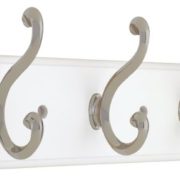 Liberty 129854 10-Inch Hook Rail/Coat Rack with 3 Scroll Hooks, White and Satin Nickel