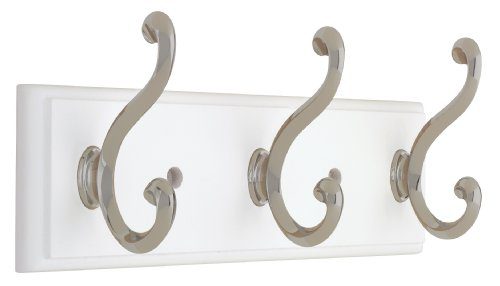 Liberty 129854 10-Inch Hook Rail/Coat Rack with 3 Scroll Hooks, White and Satin Nickel