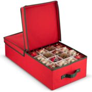 Underbed Christmas Ornament Storage Box With Lide - Sturdy 600D Oxford Fabric Stores up to 64 Standard Christmas Ornaments, And Holiday Accessories Storage Container with Dividers, - 5 Year Warranty