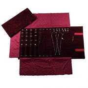 UnionPlus Velet Travel Jewelry Case Roll Bag Organizer for Necklace Bracelet Earrings Ring, Burgundy (Large Burgundy)