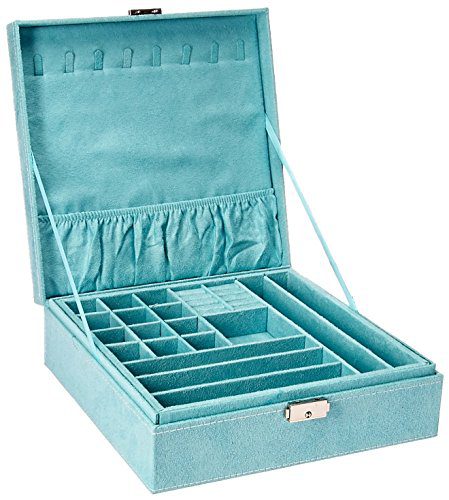 KLOUD City Two-Layer lint Jewelry Box Organizer Display Storage case with Lock (Blue)