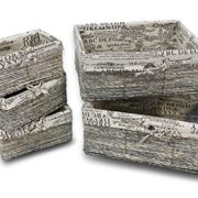 Nesting Storage Baskets - 5-Piece Wicker Decorative Baskets, Nesting Cube Organizers Box Set for Shelf, Kitchen, Bathroom, and Bedroom, Stone Gray, Classical Text Design - 3 Small, 1 Medium, 1 Large