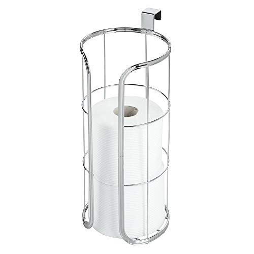 mDesign Modern Over The Tank Hanging Toilet Tissue Paper Roll Holder and Reserve for Bathroom Storage - Stores 3 Extra Rolls, Holds Jumbo-Sized Rolls - Durable Metal Wire - Chrome