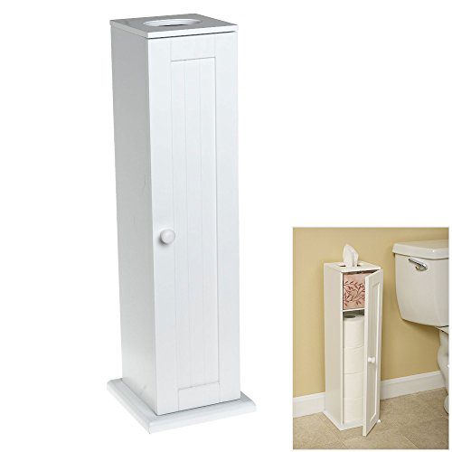 Free Standing White Toilet Paper Bathroom Cabinet Holder