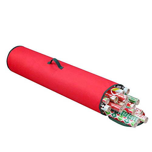 Primode Gift Wrapping Storage Bag with Handle | Wrapping Paper Tube Bag for Storing Multiple Rolls of Gift Wrap, 40” Length Constructed of Durable 600D Oxford Material (Red)