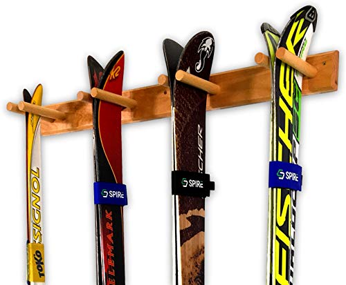 Timber Ski Wall Rack - 4 Pairs of Skis Storage - Wood Home & Garage Mount System (Natural)