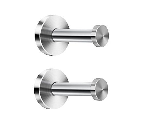 NELXULAS 2-4/5" Brushed Stainless Steel Long Bath Towel Hooks Single Super Heavy Duty Wall Mount Hook, Fit for Bedroom,Living Room, Bathroom and Fitting Room, Office and Garage Storage, 2 in Pack (2)