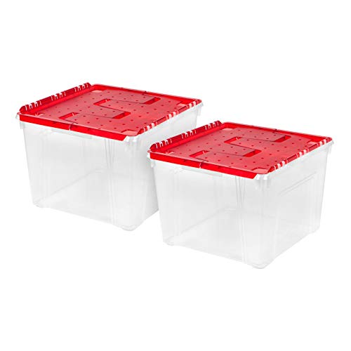 IRIS USA, Inc. WL-60 Holiday Wing-Lid Box with Ornament Dividers, 60 Qt 2 Pack Red 2 Count