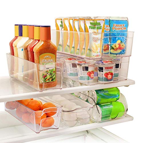 Greenco GRC0250 6 Piece Refrigerator and Freezer Stackable Storage Organizer Bins with Handles, Clear