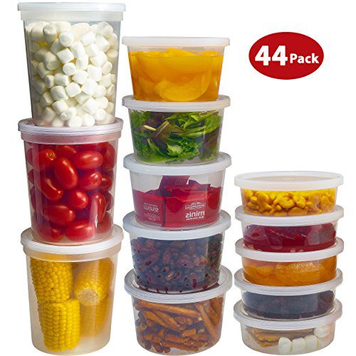 DuraHome Food Storage Containers with Lids 8oz, 16oz, 32oz Freezer Deli Cups Combo Pack, 44 Sets BPA-Free Leakproof Round Clear Takeout Container Meal Prep Microwavable (44 Sets - Mixed sizes)