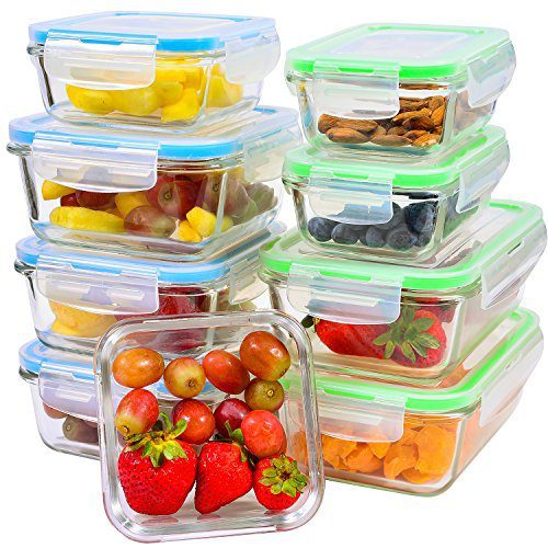 Glass Food Storage Containers [9-Piece] - Leakproof Glass Meal Prep Containers with Locking Lids for Pantry Organization and Storage - Microwave, Freezer & Dishwasher Lunch Containers