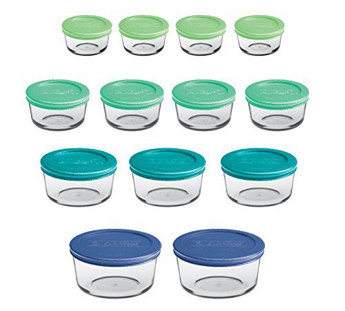 Anchor Hocking Classic Glass Food Storage Containers with Lids, Mixed Blue, 26-Piece Set