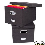 Internet's Best Collapsible File Storage Organizer | Decorative Linen Filing & Storage Office Box | Letter/Legal | Charcoal | 2 Pack