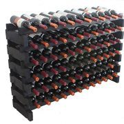 Black, Stackable Modular Wine Rack Stackable Storage Stand Display Shelves, Wobble-Free, Pine Wood (6 Rows, 72 Bottle Capacity)