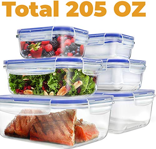 [6 Pack 205 OZ] - Glass Meal Prep Containers - Food Prep Containers with Locking Lids - Food Meal Prep Storage Containers Airtight - Glass Bento Box Lunch Containers - BPA Free Container