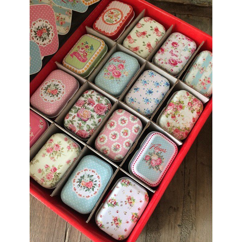 32pcs/lot Vintage Flower Printing Mini Tin Box for Jewelry Wedding Favor Candy Decorative Storage Boxes, Cute Coins Tea Case