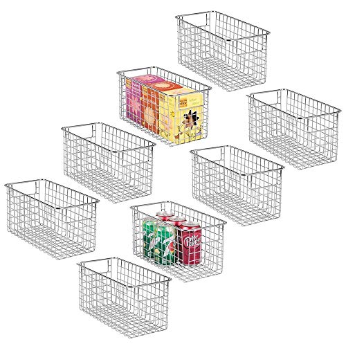 mDesign Farmhouse Decor Metal Wire Food Storage Organizer, Bin Basket with Handles for Kitchen Cabinets, Pantry, Bathroom, Laundry Room, Closets, Garage - 12" x 6" x 6" - 8 Pack - Chrome