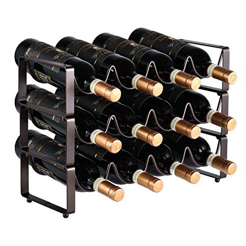GONGSHI 3 Tier Stackable Wine Rack, Countertop Cabinet Wine Holder Storage Stand - Hold 12 Bottles, Metal