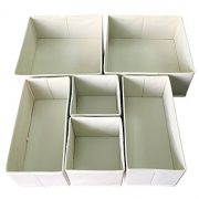 Sodynee Foldable Cloth Storage Box Closet Dresser Drawer Organizer Cube Basket Bins Containers Divider with Drawers for Underwear, Bras, Socks, Ties, Scarves, 6 Pack, Beige