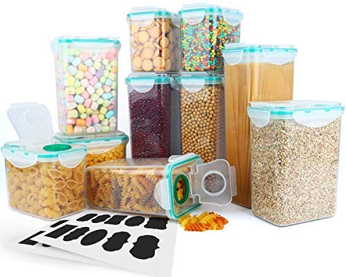 Cereal Container, VERONES Airtight Plastic Storage Containers Perfect for Food Storage Containers Kitchen Storage Containers (1.7 Inch Diameter Round Mouth Not for Big Cereal) 10 Pack